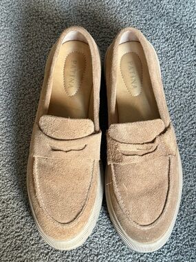 Suede Loafers by Patina. Leather Outer & Lining. Tan, Size 11 Men/13 Women.